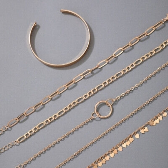 Fashion 6pcs Bracelet Set Women Gold Plated Chain Cuff Bangle Gifts New - Picture 7 of 8